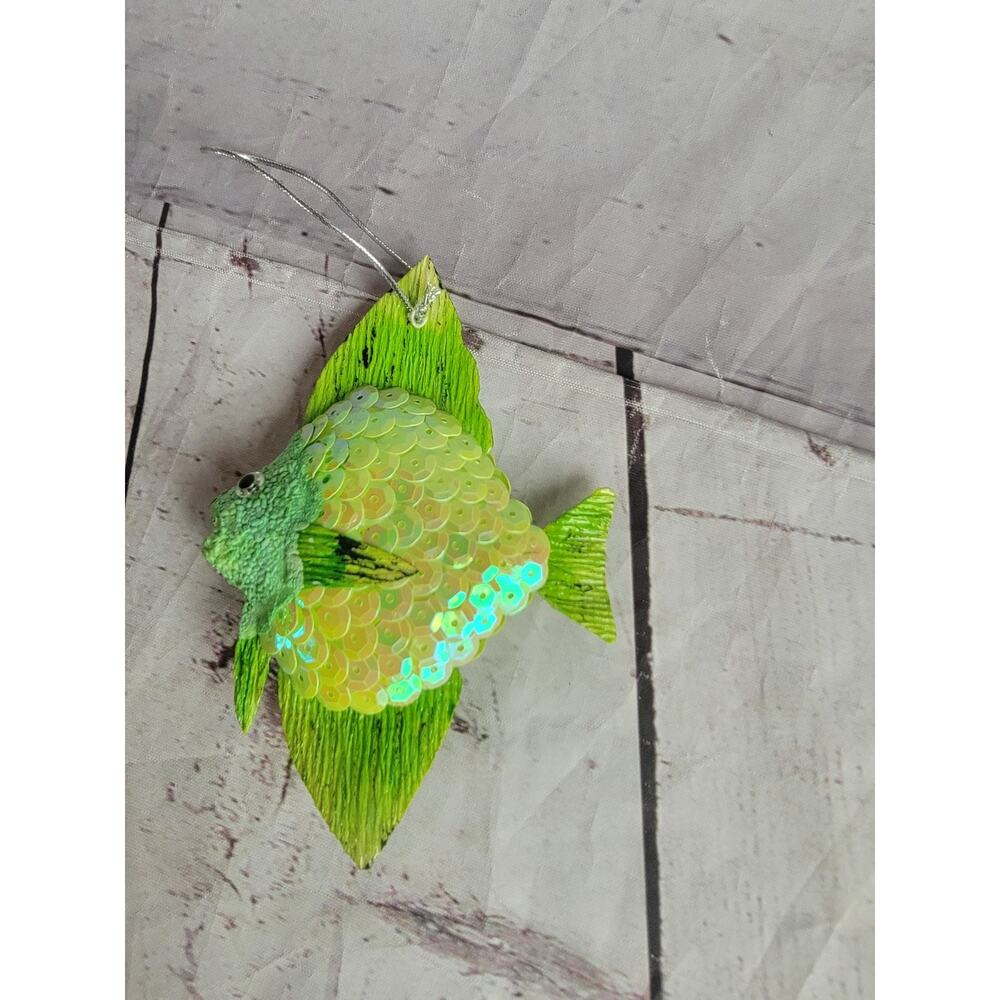 Angel Fish Tropical Aquarium Ornament Sequins Christmas Green